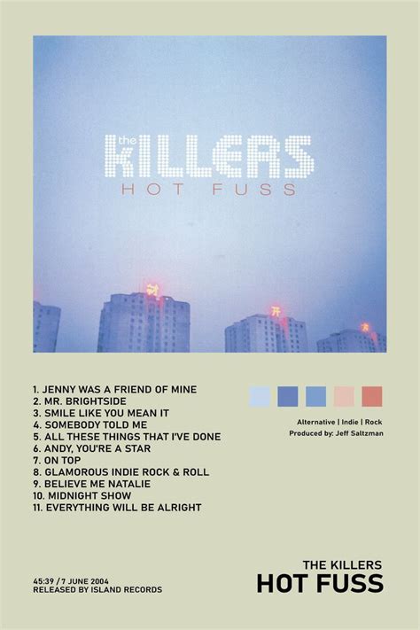 an advertisement for the killer's hot fuss album, with buildings in the ...