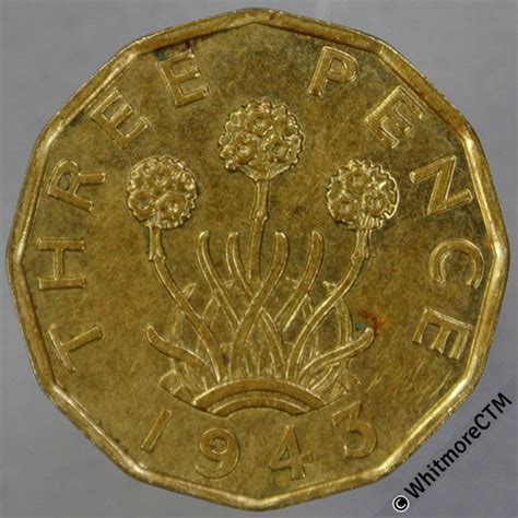 1943 British Threepence Brass George VI Whitmore