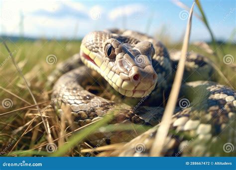 Close-up of Snake Shedding Skin in a Grassy Field Stock Illustration ...