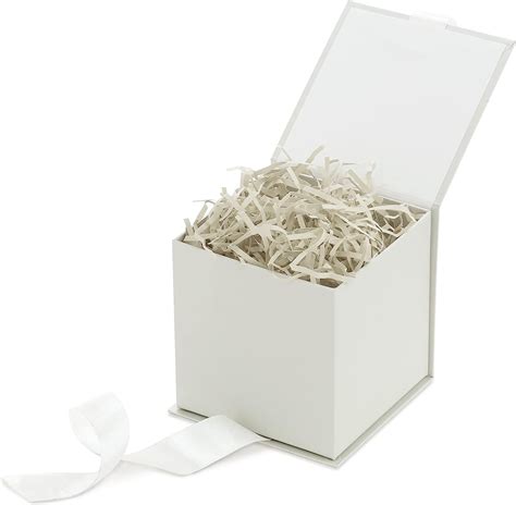 Hallmark Small Gift Box With Bow And Shredded Paper Fill Grey White 4