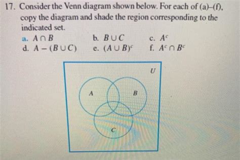 Solved 17 Consider The Venn Diagram Shown Below For Each