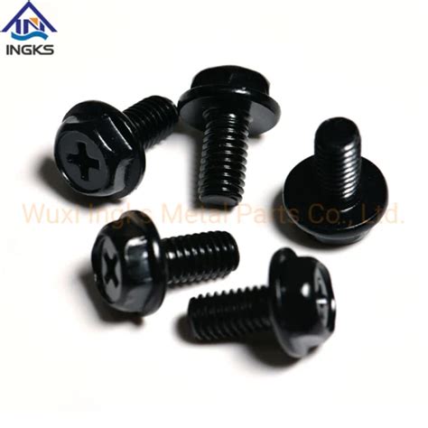 Black Phosphated Phillips Indented Hex Washer Wafer Head Screws Black