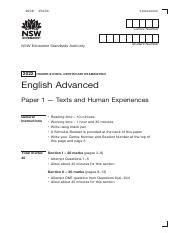 Hsc English Advanced Exam Texts And Human Experiences Course Hero