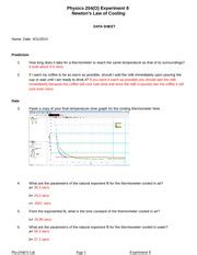 PHYS 204 W6 ILab8 Physics 204 O Experiment 8 Newtons Law Of Cooling