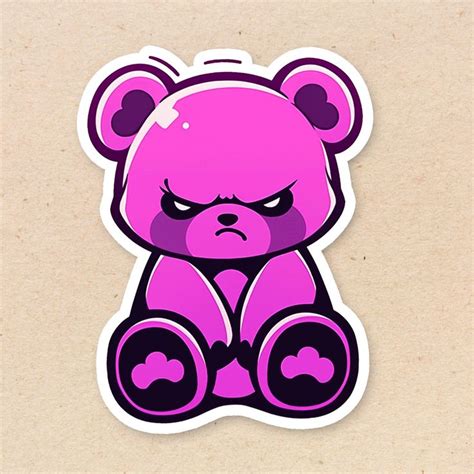 kawaii angry bear vinyl sticker adorable teddy bear girl laptop