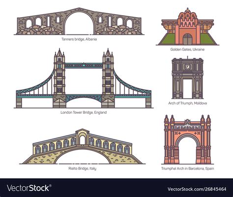 European architecture arc set arch bridges gate Vector Image