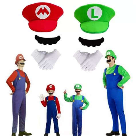 Super Mario Bros Luigi Foam Hat Cap And Moustaches Fancy Dress Costume