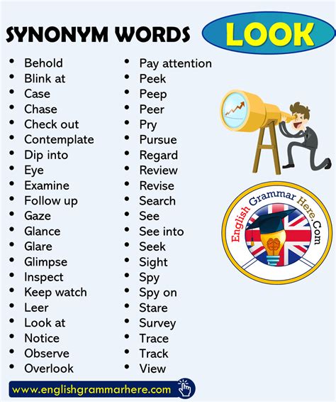 Synonym Words Look English Vocabulary English Grammar Here