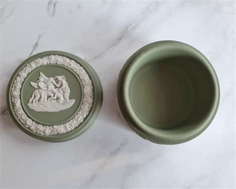 Wedgwood Sage Green Jasperware Round Pegasus Trinket Box With Etsy