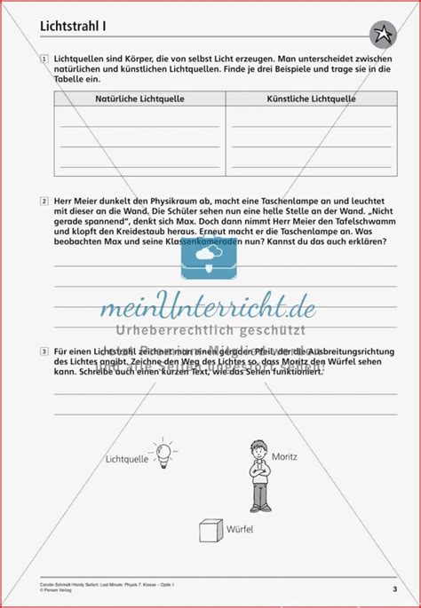 Physik Klasse 6 Licht Und Seine Eigenschaften Arbeitsblätter 8