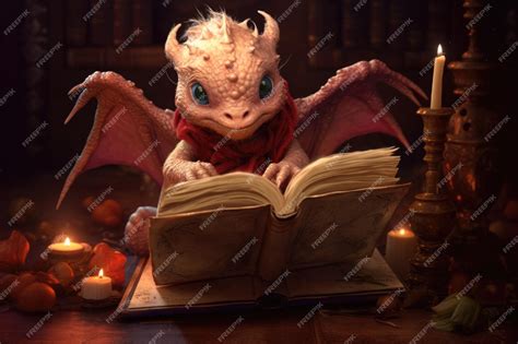 Premium Photo Baby Dragon Reading An Ancient Spell Book Created With