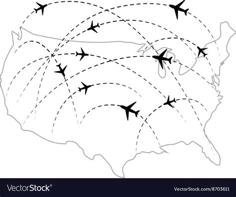 Air routes with black plane icons on usa map Vector Image