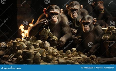 Monkeys With Money Anthropomorphic Monkey Smiling And Holding