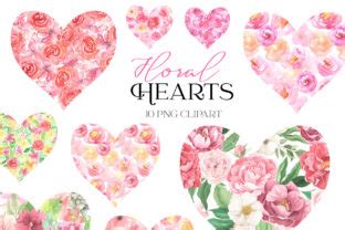 Pink Floral Clipart Watercolor Hearts Graphic By Larysa Zabrotskaya