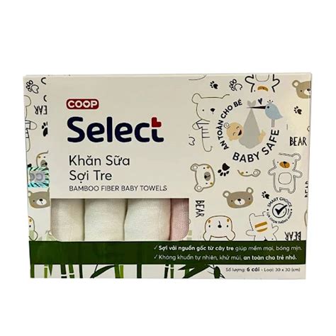 Khăn sữa sợi tre Co.op Select 30×30 6 cái