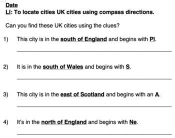 Locating Cities Of The Uk Using Compass Directions By Teach It Forward