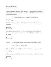 Post Lab Questions Docx Post Lab Questions Copper Undergoes Oxidation