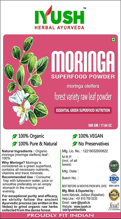 Iyush Herbal Ayurveda Moringa Leaf Powder Gm Amazon In Beauty