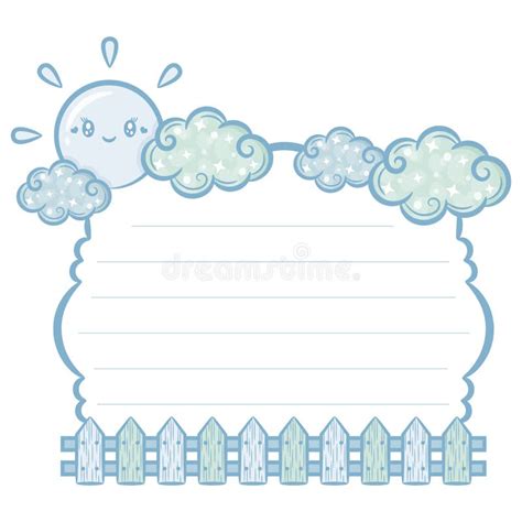 Cute Clouds Frame Sticky Note Card Letter With Pastel Coloring For