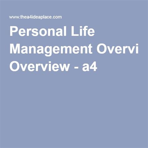 Personal Life Management Overview A4 Life Management Skills Life