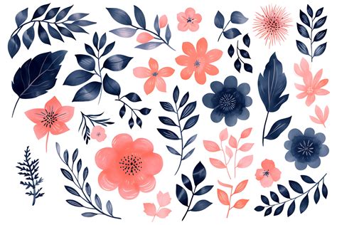 Beautiful Set Watercolor Flower And Leaves Element Collection Ai