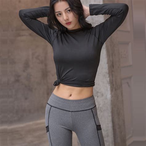 2 stück Yoga Set Frauen Sport Tragen Lange Hülse Shirts Leggings