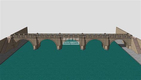 现代河道石拱桥su模型sketchup草图大师skp模型