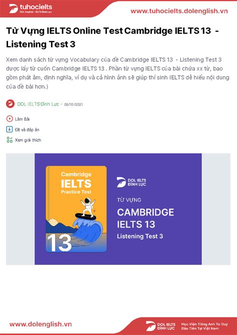 CAM13 Listening Test 3 DOL IELTS Đình Lực Từ Vựng IELTS Online Test