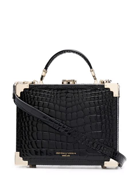 Aspinal Of London Black The Trunk Crocodile Embossed Tote Bag For Women