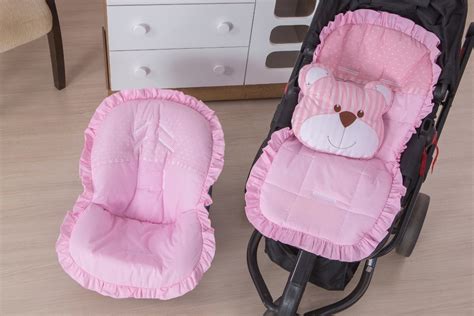 kit Capa de carrinho Capa Bebê Conforto 100 Algodão Rosa Elo7