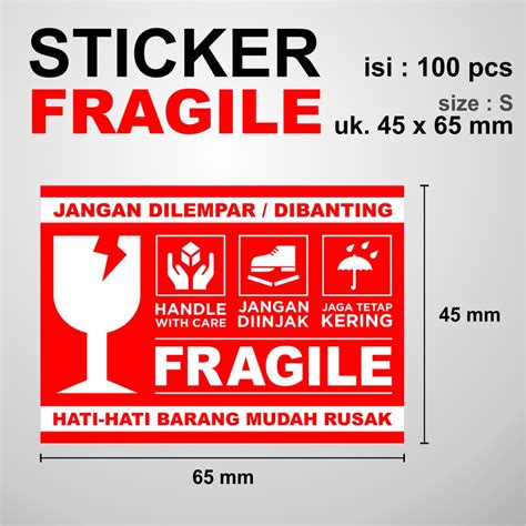 Jual STICKER FRAGILE 45 X 65 Mm RED Isi 100 Pcs Shopee Indonesia