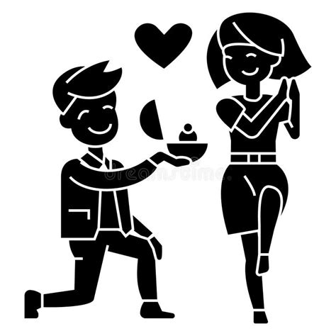 Marriage Proposal Man And Woman Love Ring Line Icon Concept Marriage