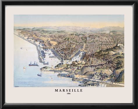 Marseille France 1886 Restored Map Vintage City Maps