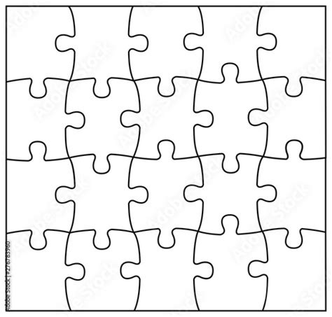 Set of black and white puzzle pieces. Jigsaw grid puzzle 20 pieces ...