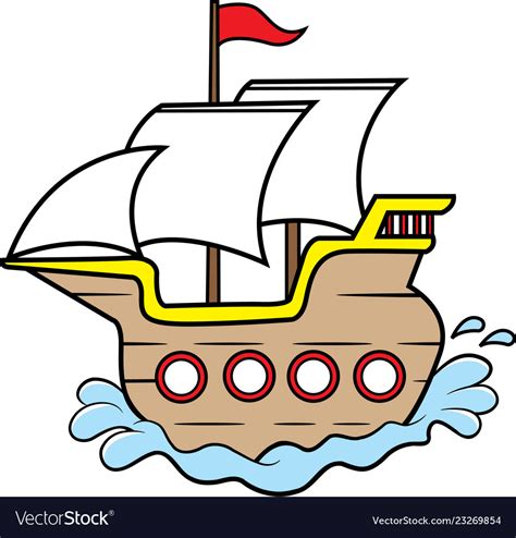 Cartoon wooden sailing ship Royalty Free Vector Image