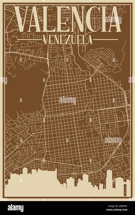 Road Network Poster Of The Downtown Valencia Venezuela Stock Vector