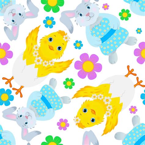 Seamless Pattern Of Rabbits And Flowers — Stock Vector © Andrei45454