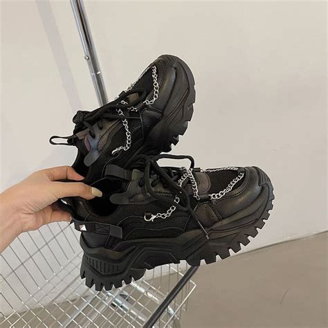 Egirl Style Chunky Sneakers Black 4 5 Black Sneakers Women Women