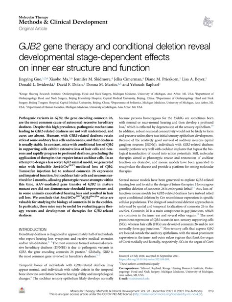 Pdf Gjb Gene Therapy And Conditional Deletion Reveal Developmental