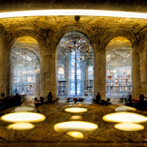 Premium AI Image | A library with a large window and a light on the ceiling