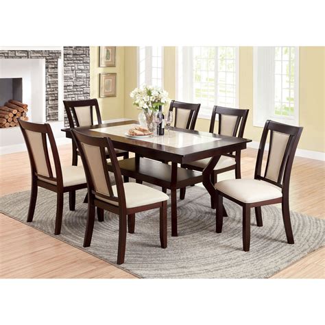 Furniture Of America Mullican 7 Piece Display Top Dining Table Set Dark Cherry And Ivory