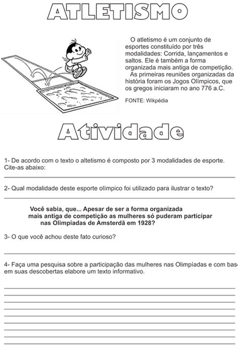 Atividade de Educação Física Atletismo 4 ano Atletismo Descubra as