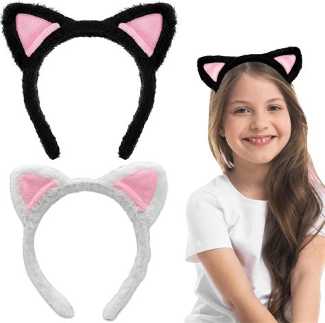 Ijpddrxyn 2pack Cat Ear Headbands Plush Soft Multi Use Headband For Women Fuzzy