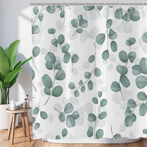 Rideau De Douche Vert Feuille 150X180 Cm Printemps Bleu Vert Feuilles