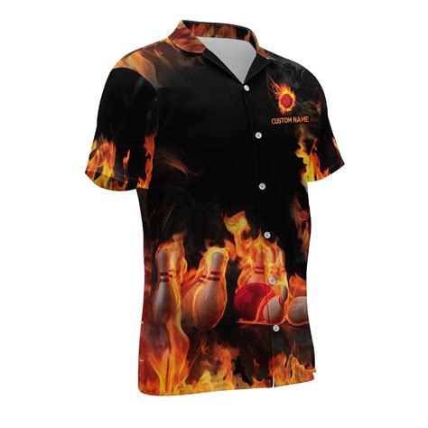 Lasfour Custom Funny Bowling Shirts For Men Fire Bowling Shirts Mens Button Down Short Sleeve