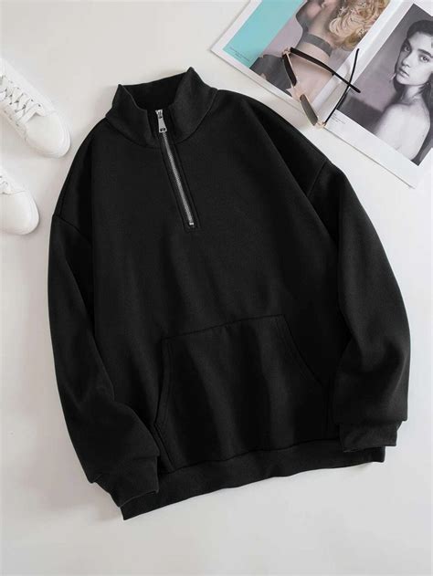 Shein Ezwear Half Zipper Kangaroo Pocket Thermal Lined Sweatshirt For