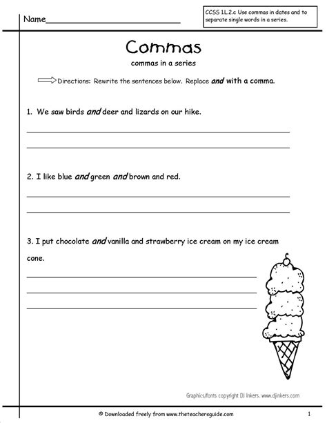 Commas In A Series Worksheets