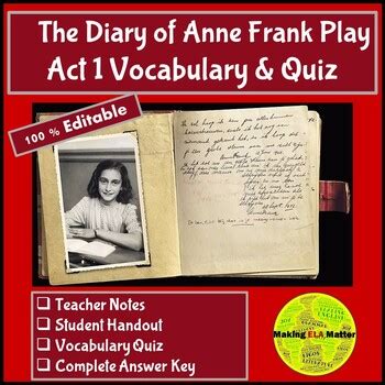 Anne Frank Play Act 1 Vocabulary By Making ELA Matter TPT