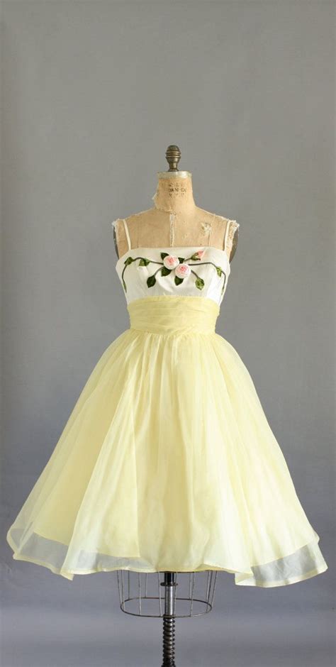 Vintage 50s Dress/ 1950s Party Dress/ Yellow by WhenDecadesCollide ...