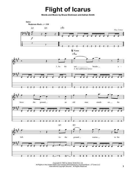 Flight Of Icarus By Iron Maiden Sheet Music For Bass Guitar Tab At